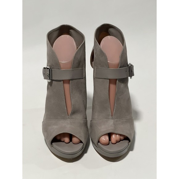 Michael Kors Open Toe Gray Leather Ankle Bootie High Heel Pumps Sz 10 M - Picture 2 of 12